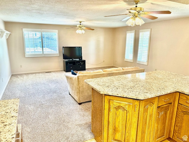 5253 S 2150 W, Roy, UT 84067 - living area with ceiling fan, light colored carpet, baseboards, and a textured ceiling