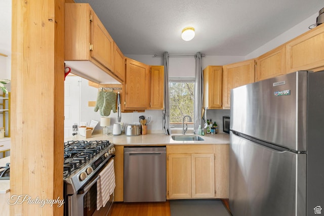 332 W Pinehurst Dr, Brian Head, UT 84719 - kitchen with appliances with stainless steel finishes, a sink, light countertops, and light brown cabinetry