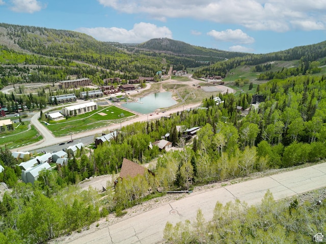 332 W Pinehurst Dr, Brian Head, UT 84719 - drone / aerial view of a heavily wooded area and a water and mountain view