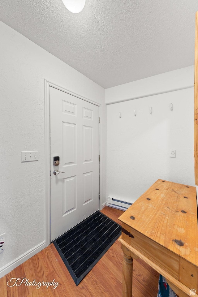 332 W Pinehurst Dr, Brian Head, UT 84719 - foyer entrance with light wood-style flooring, baseboards, a textured ceiling, and baseboard heating