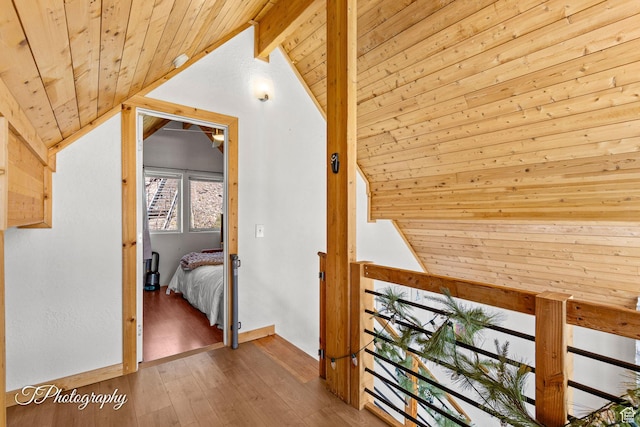 332 W Pinehurst Dr, Brian Head, UT 84719 - hallway featuring wooden ceiling, hardwood / wood-style flooring, and an upstairs landing