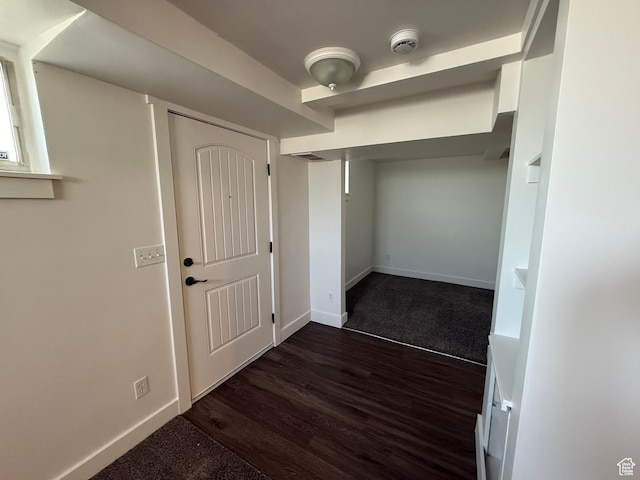 2168 S Harrison Blvd, Ogden, UT 84401 - entryway with baseboards, dark carpet, and dark wood finished floors