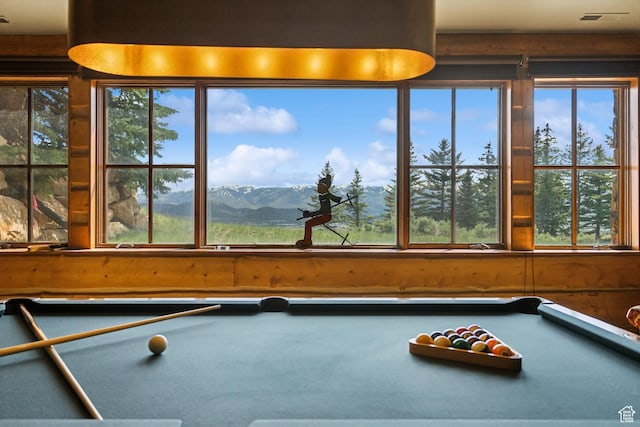 7701 N W Hills Trl, Park City, UT 84098 - rec room featuring billiards, plenty of natural light, and a mountain view