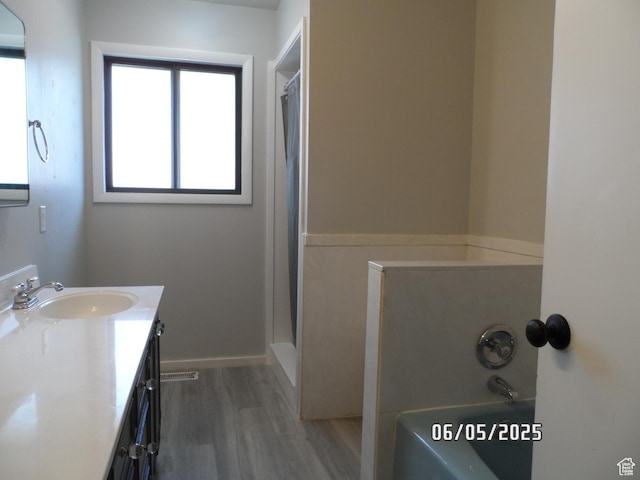 288 W 775 N, Logan, UT 84321 - full bathroom with plenty of natural light, wood finished floors, a bath, and vanity