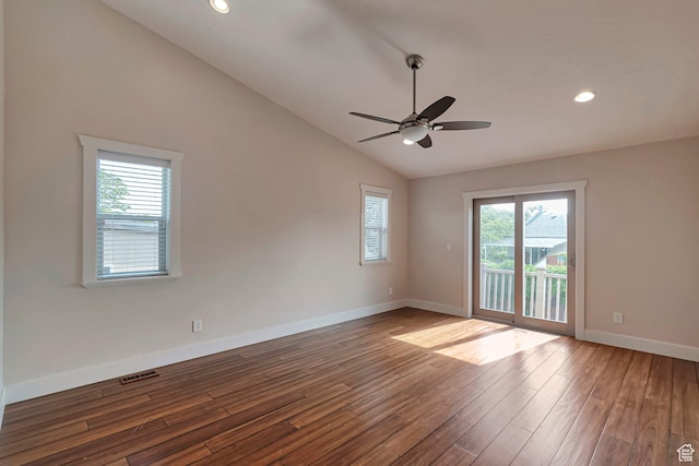222 E 905 N, Orem, UT 84057 - empty room featuring healthy amount of natural light, vaulted ceiling, wood finished floors, ceiling fan, and baseboards