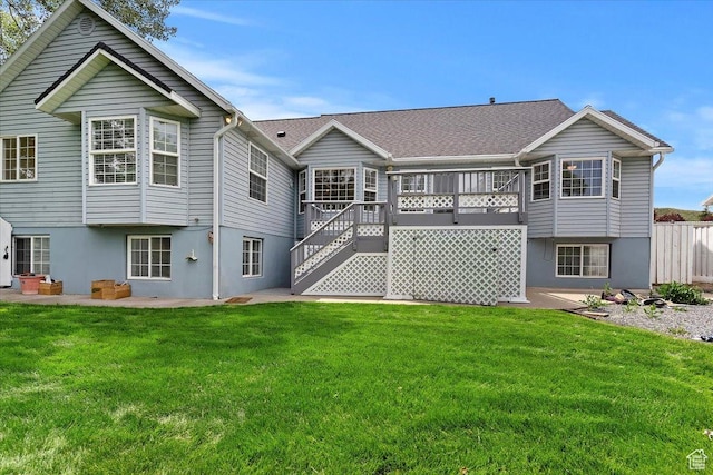 595 E 100 S, Morgan, UT 84050 - back of property featuring stucco siding, a yard, stairway, a deck, and a patio