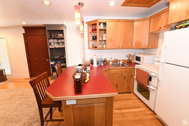 145 E 100 S, Farmington, UT 84025 - kitchen featuring white appliances, a sink, light wood finished floors, recessed lighting, and open shelves