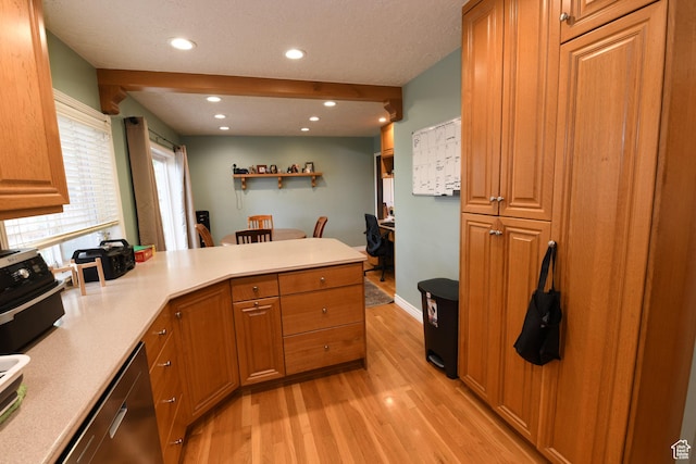145 E 100 S, Farmington, UT 84025 - kitchen featuring light wood finished floors, dishwasher, a peninsula, recessed lighting, and brown cabinets