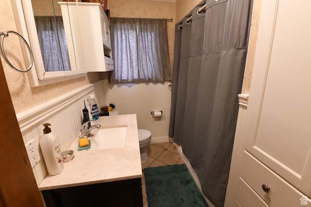 145 E 100 S, Farmington, UT 84025 - full bathroom featuring vanity, toilet, tile patterned floors, and a shower with shower curtain