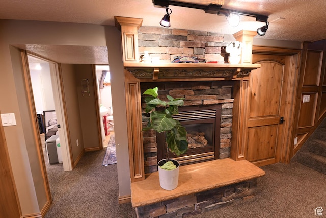 145 E 100 S, Farmington, UT 84025 - detailed view of carpet floors, a textured ceiling, and a stone fireplace