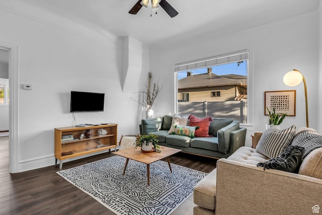 158 N 900 W, Provo, UT 84601 - living room with a ceiling fan, healthy amount of natural light, wood finished floors, and baseboards