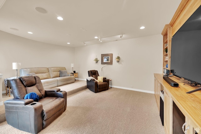 7195 S Villandrie Ln E, Cottonwood Heights, UT 84121 - living area featuring light colored carpet, baseboards, and recessed lighting
