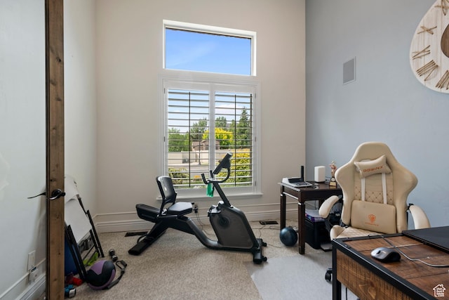 2908 W Bison Ridge Rd, South Jordan, UT 84095 - workout room featuring carpet floors, baseboards, and a high ceiling