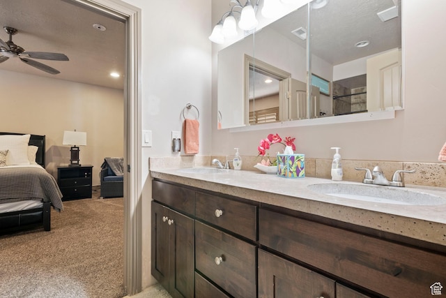2908 W Bison Ridge Rd, South Jordan, UT 84095 - full bath with ensuite bathroom, double vanity, ceiling fan, and recessed lighting