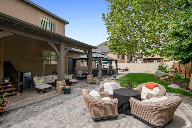 2908 W Bison Ridge Rd, South Jordan, UT 84095 - fenced backyard with a gazebo, an outdoor hangout area, and a patio