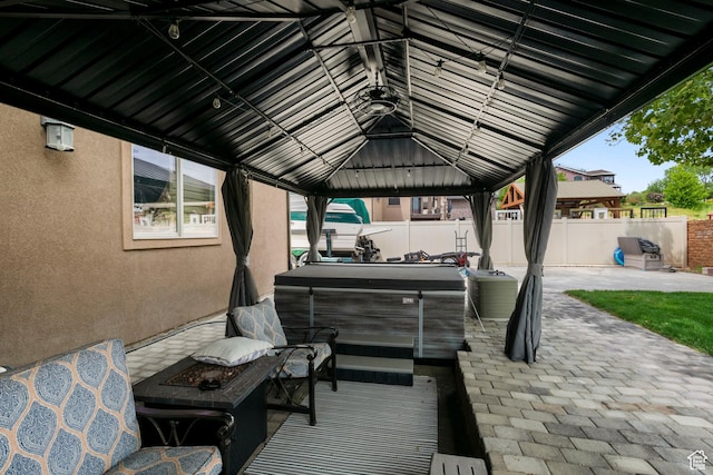 2908 W Bison Ridge Rd, South Jordan, UT 84095 - view of patio with a hot tub and a gazebo