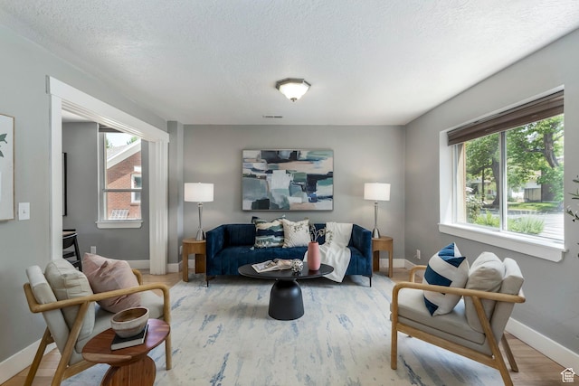 1860 S 800 E, Salt Lake City, UT 84105 - living area featuring baseboards, healthy amount of natural light, wood finished floors, and a textured ceiling
