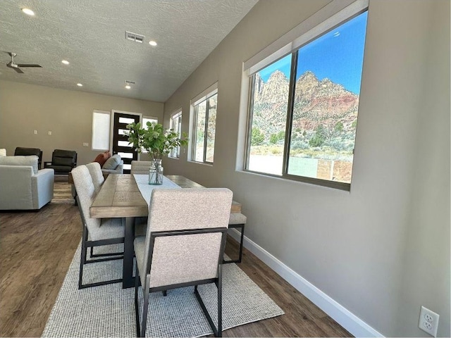 108 Trapper Cir Unit A, Springdale, UT 84767 - dining area with wood finished floors, a textured ceiling, baseboards, and recessed lighting