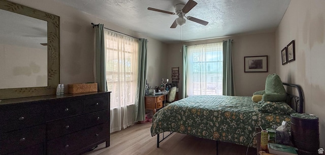 140 W 200 N, Price, UT 84501 - bedroom with light wood finished floors, multiple windows, ceiling fan, and a textured ceiling