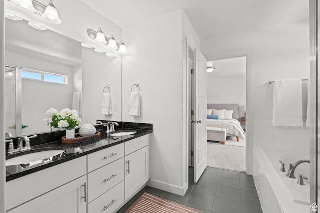 1314 W 1550 N, Lehi, UT 84043 - ensuite bathroom featuring double vanity, tile patterned floors, a bath, and baseboards