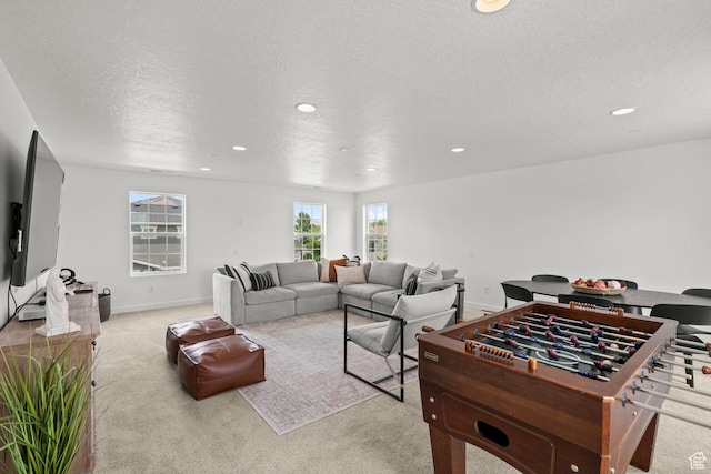 1314 W 1550 N, Lehi, UT 84043 - living area with recessed lighting, carpet flooring, a textured ceiling, and baseboards