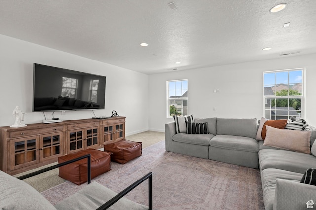 1314 W 1550 N, Lehi, UT 84043 - living area featuring recessed lighting, a textured ceiling, and carpet