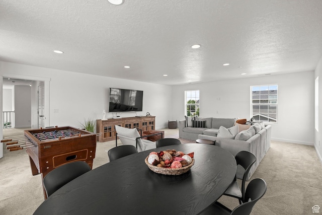 1314 W 1550 N, Lehi, UT 84043 - dining space featuring light carpet, recessed lighting, a textured ceiling, and baseboards
