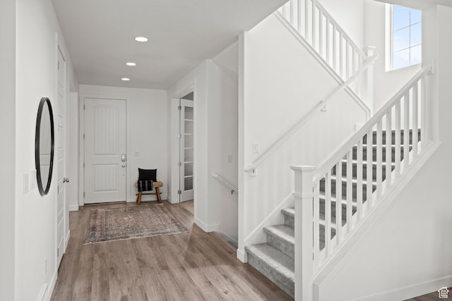 1314 W 1550 N, Lehi, UT 84043 - entryway with recessed lighting, wood finished floors, baseboards, and stairway