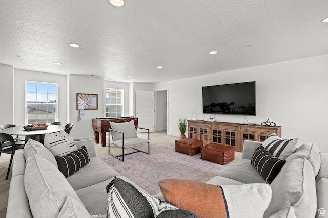 1314 W 1550 N, Lehi, UT 84043 - living room with light carpet, recessed lighting, a textured ceiling, and baseboards