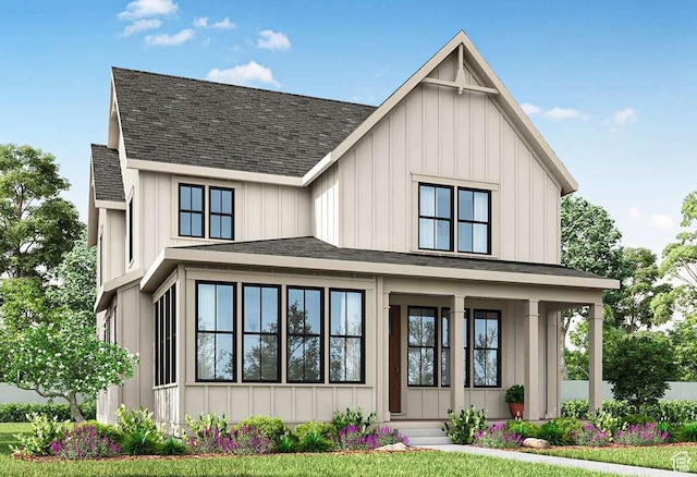 11208 S Easy Bee St Unit 268, South Jordan, UT 84009 - modern farmhouse style home featuring roof with shingles, a porch, and board and batten siding