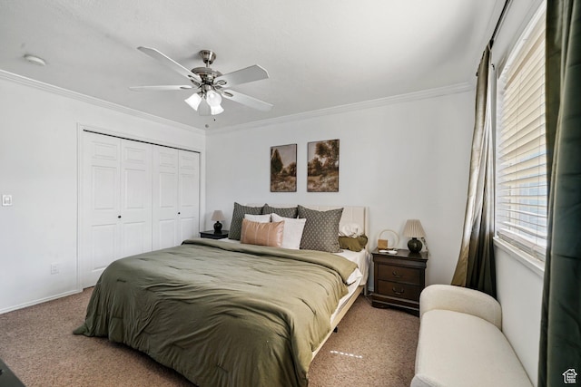 593 N 680 W, Tooele, UT 84074 - bedroom featuring carpet, multiple windows, crown molding, a closet, and ceiling fan