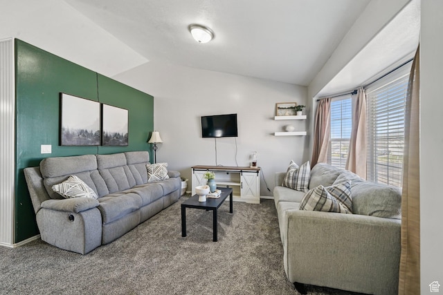 593 N 680 W, Tooele, UT 84074 - carpeted living room featuring lofted ceiling and baseboards