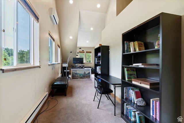 145 N 10450 E, Huntsville, UT 84317 - office with carpet flooring, an AC wall unit, baseboard heating, recessed lighting, and vaulted ceiling