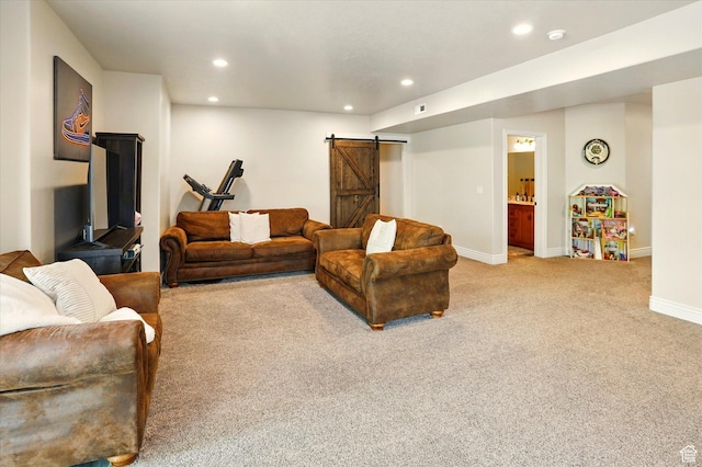 1926 N 1420 W, Provo, UT 84604 - carpeted living area with a barn door, recessed lighting, and baseboards