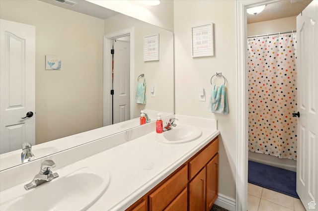 1926 N 1420 W, Provo, UT 84604 - bathroom featuring double vanity, tile patterned flooring, and curtained shower