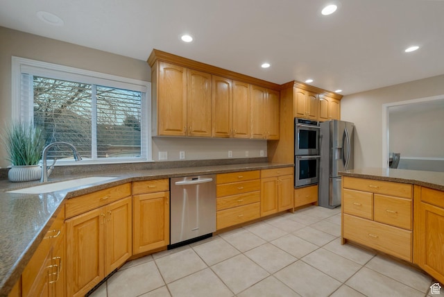 6192 W Ridge Rd, Highland, UT 84003 - kitchen with appliances with stainless steel finishes, a sink, recessed lighting, and light tile patterned floors