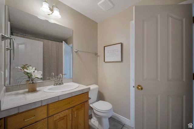 6192 W Ridge Rd, Highland, UT 84003 - bathroom featuring vanity, toilet, tile patterned flooring, and a shower with shower curtain