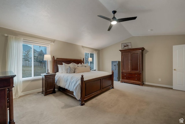 6192 W Ridge Rd, Highland, UT 84003 - bedroom with lofted ceiling, light carpet, baseboards, and ceiling fan