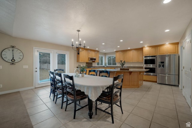 6192 W Ridge Rd, Highland, UT 84003 - dining space featuring recessed lighting, baseboards, a chandelier, and light tile patterned floors
