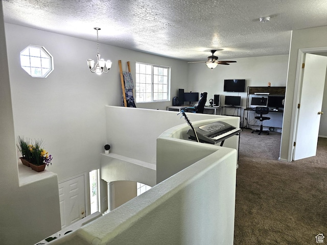 506 E 670 N, Tooele, UT 84074 - staircase with carpet floors, ceiling fan, a chandelier, and a textured ceiling