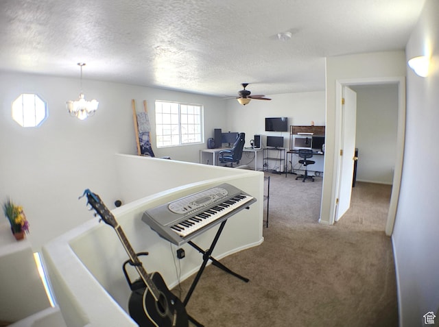 506 E 670 N, Tooele, UT 84074 - hallway featuring carpet flooring, an office area, a chandelier, and a textured ceiling