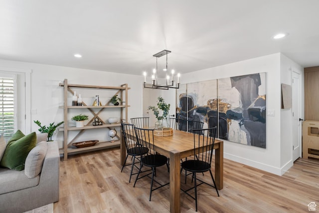 2201 E Gregson Ave, Salt Lake City, UT 84109 - dining area with a chandelier, light wood-style flooring, recessed lighting, and baseboards