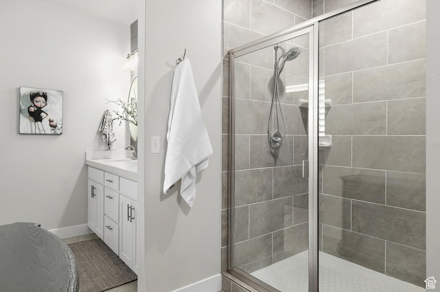 88 N Parkside Loop W, Elk Ridge, UT 84651 - bathroom with vanity, a shower stall, and baseboards