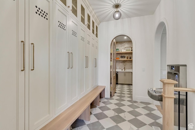 423 S 150 E, Mapleton, UT 84664 - mudroom with light floors, arched walkways, and a sink
