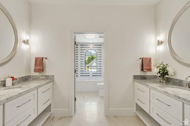 423 S 150 E, Mapleton, UT 84664 - bathroom with marble look tile flooring, two vanities, and a tub