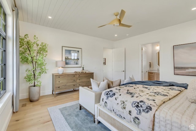423 S 150 E, Mapleton, UT 84664 - bedroom with light wood-style flooring, recessed lighting, multiple windows, connected bathroom, and ceiling fan