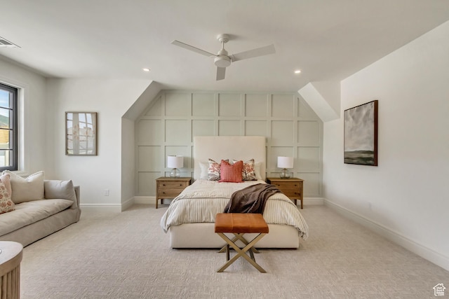 423 S 150 E, Mapleton, UT 84664 - bedroom with light carpet, recessed lighting, and a ceiling fan