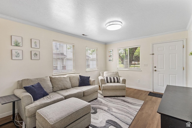 3709 S Angelico Ct Unit D, West Valley City, UT 84119 - living area with ornamental molding, wood finished floors, baseboards, and a textured ceiling
