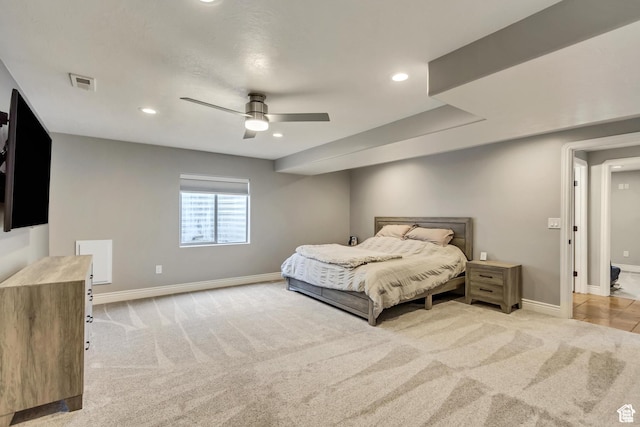 5617 W High Spirit Ct, Herriman, UT 84096 - bedroom featuring light carpet, recessed lighting, and ceiling fan