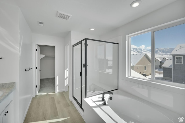 1972 E Burger St Unit 1236, Lake Point, UT 84074 - bathroom with a stall shower, a garden tub, vanity, wood finished floors, and baseboards